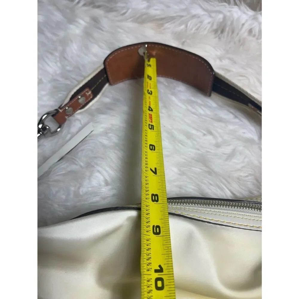 Coach Hampton sateen off white &Yellow marble hobo Bag tan leather &fabric strap